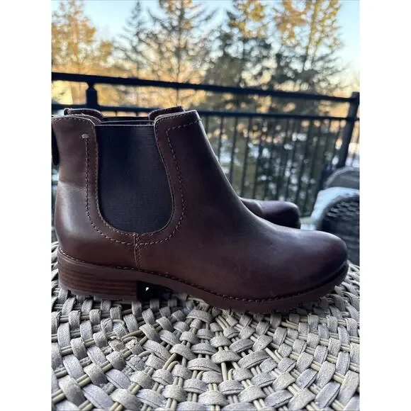 Sofft Brown Boot Women’s 10 Distressed Leather SELBY Chelsea Pull On Block Low - Picture 6 of 14